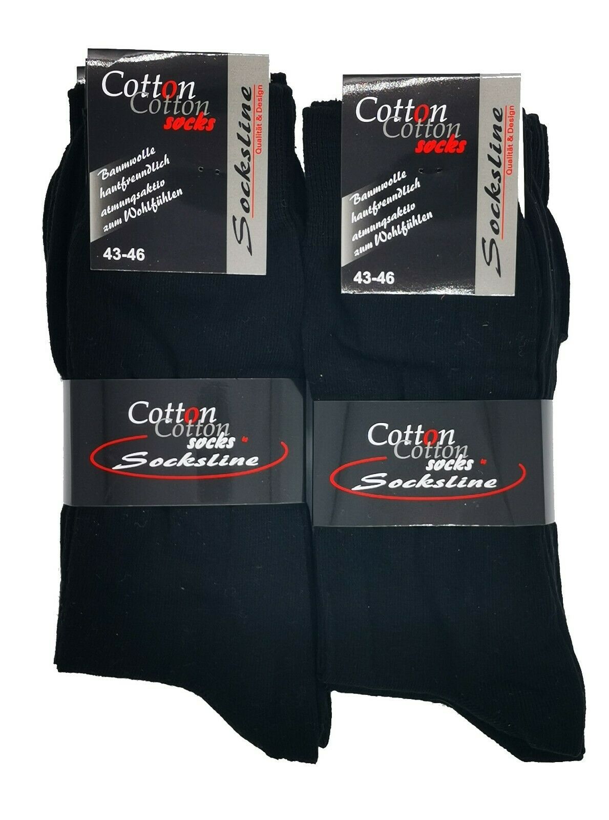 100% Baumwollsocken schwarz Herren & Damen 5 oder 10 Paar