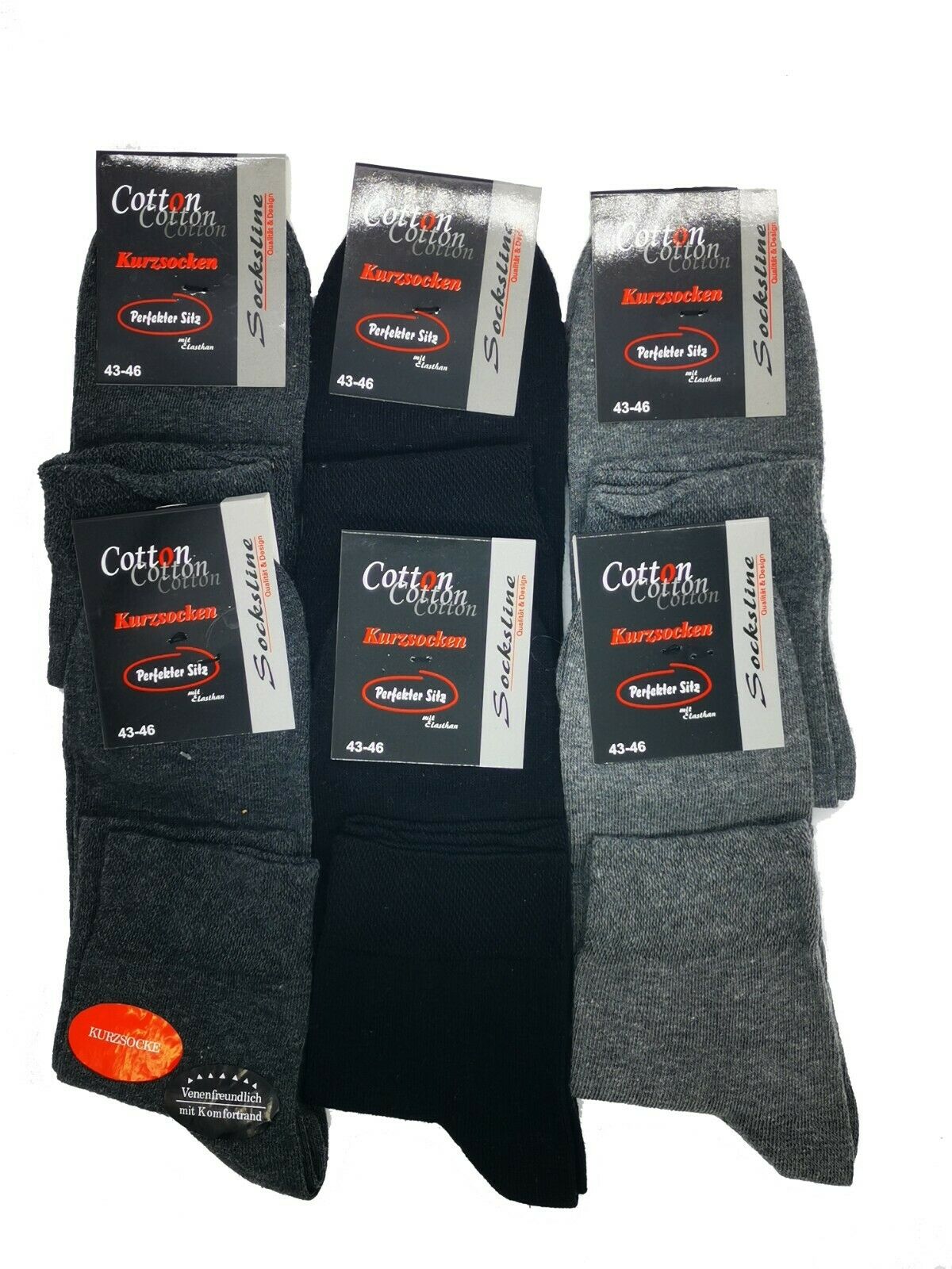 Kurzschaftsocken 95% Baumwolle ohne Gummi & ohne Naht venenfreundlich 3 Paar