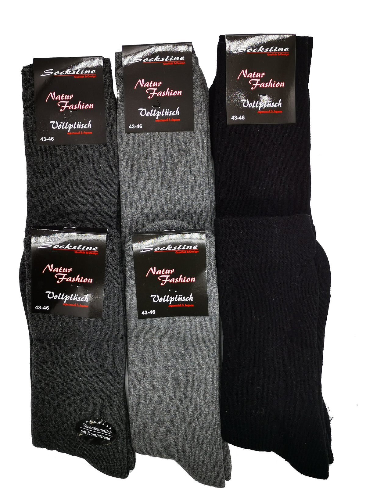 Vollplüsch Socken ohne Gummi und ohne Naht 85% Baumwolle 3 oder 6 Paar