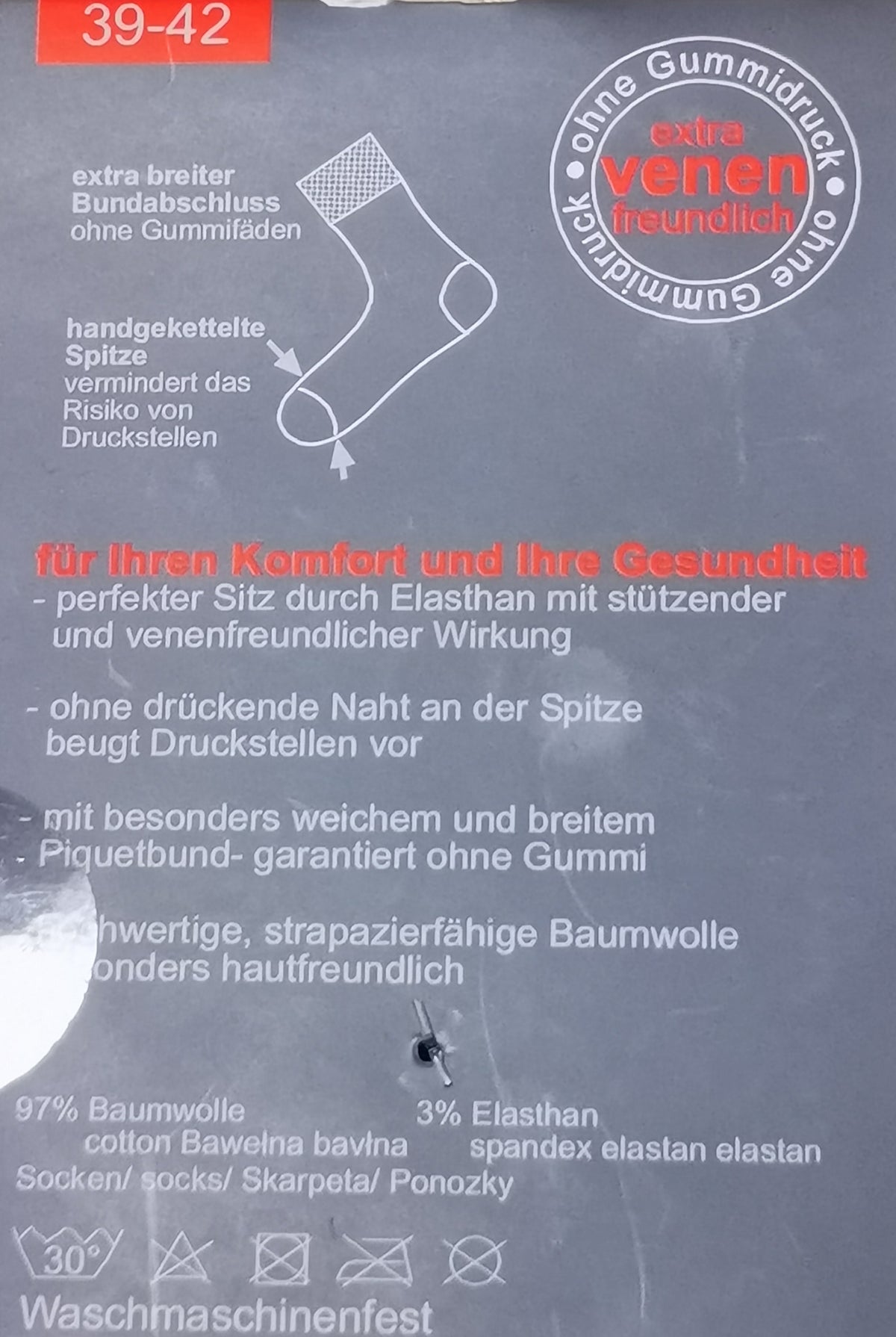 Diabetiker Socken ohne Gummi extra venenfreundlich ohne Naht 97% Baumwolle 3 Paar
